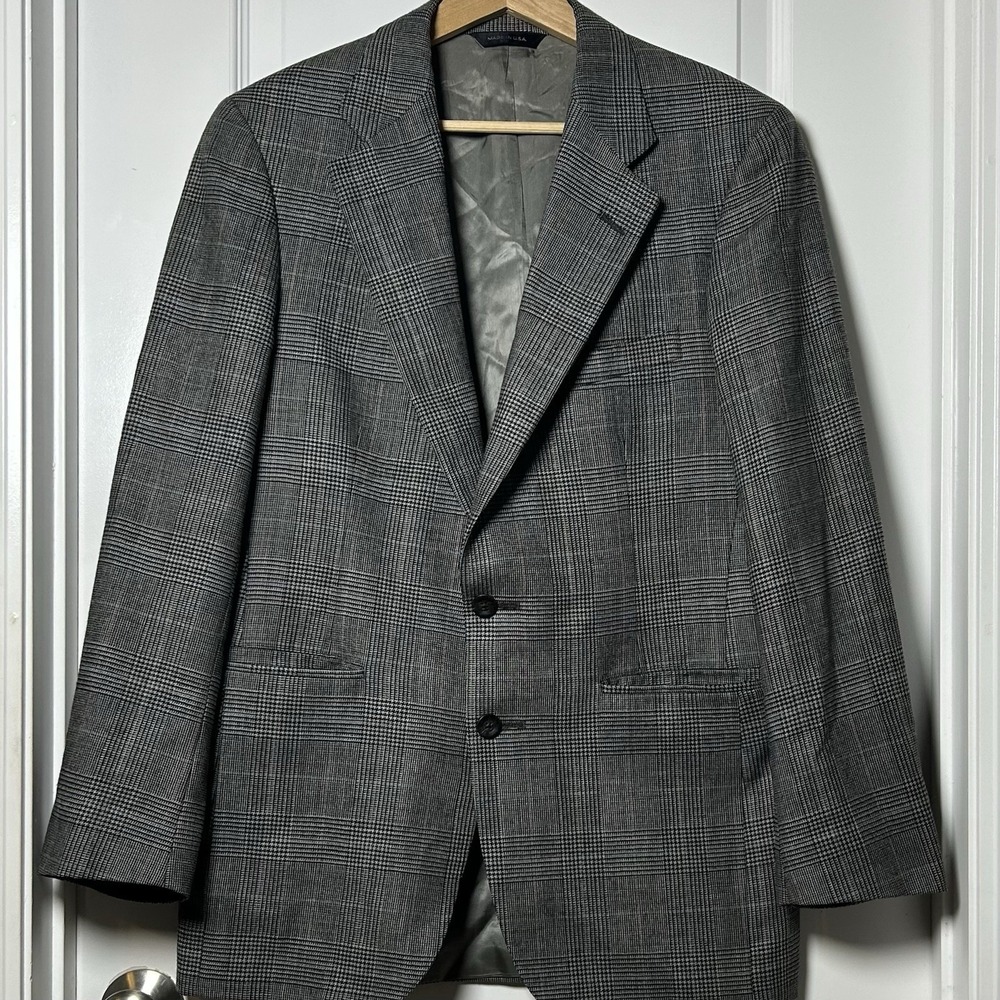 Chaps Ralph Lauren Vintage‎ Made in USA Custom Gray Glen Plaid Sport Coat Blazer